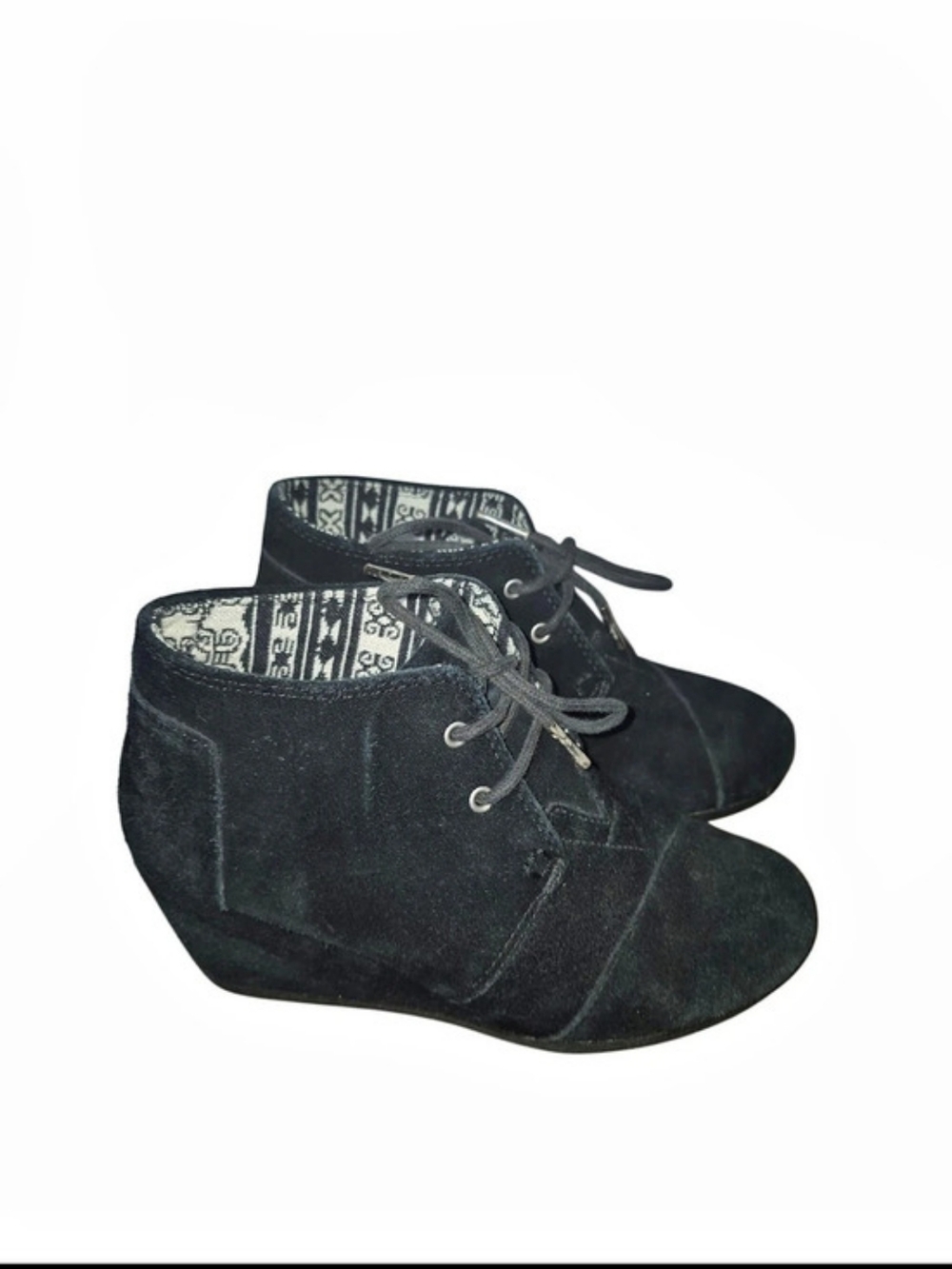 TOMS Kala Desert Black Suede Lace-Up Wedge Bootie Size 6 US